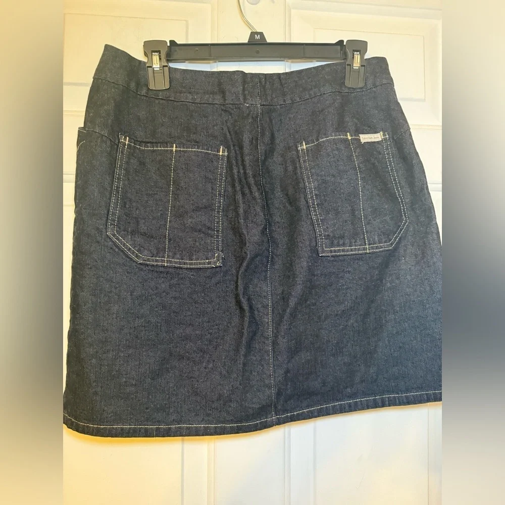 Calvin Klein Snap Front Denim Mini Skirt Size 8 Dark Wash CK Jeans